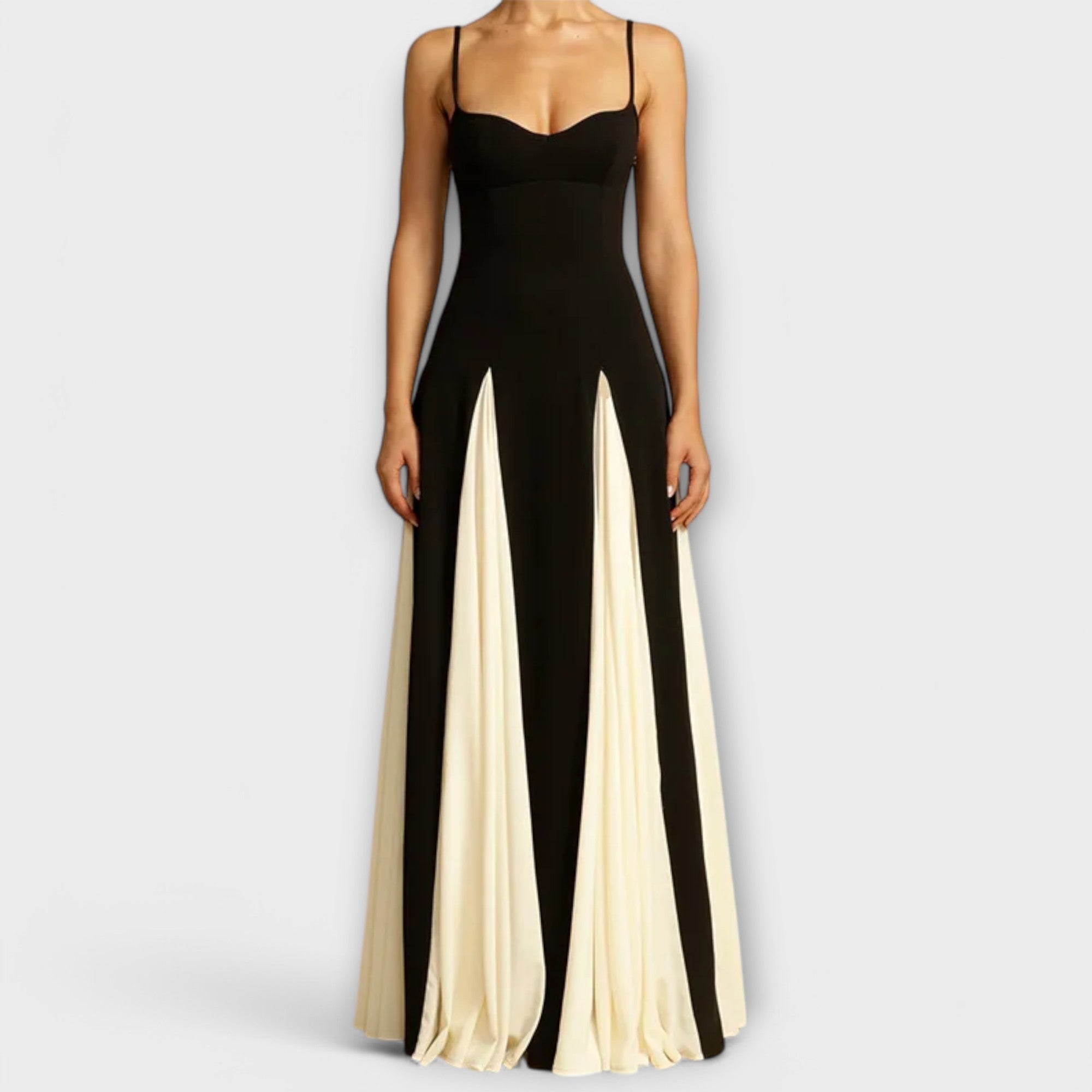 Women's Maxi Sundress | Elegant Contrast & Sweetheart Neckline