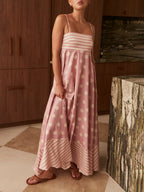 Women's Maxi Sundress | Polka Dot & Stripe Mixed Print