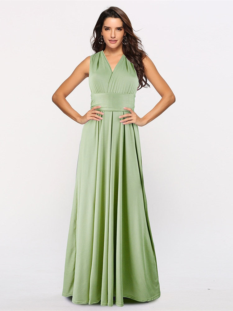 Women's Maxi Wrap Dress | Convertible Multiway Deep V-Neck Gown