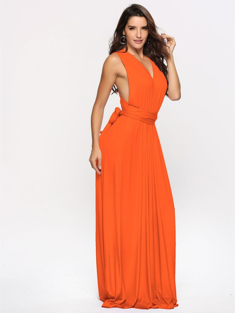 Women's Maxi Wrap Dress | Convertible Multiway Deep V-Neck Gown