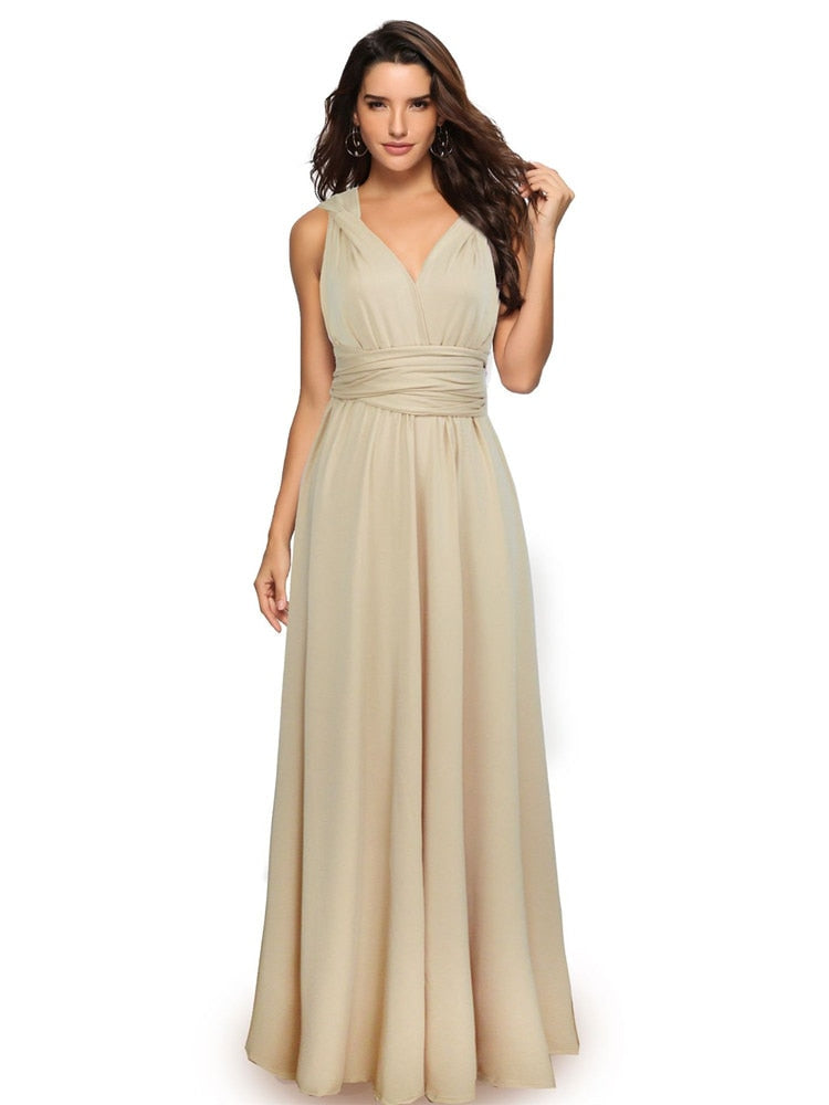Women's Maxi Wrap Dress | Convertible Multiway Deep V-Neck Gown