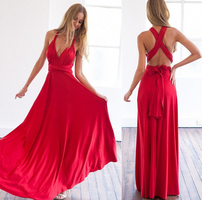Women's Maxi Wrap Dress | Convertible Multiway Deep V-Neck Gown