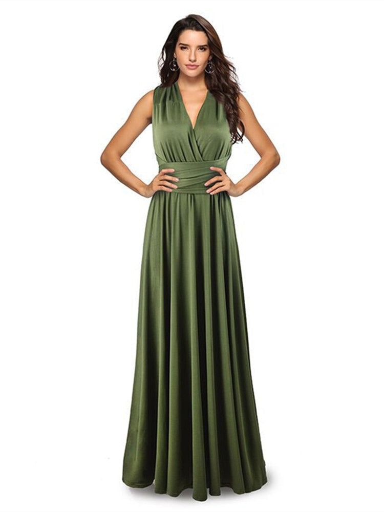 Women's Maxi Wrap Dress | Convertible Multiway Deep V-Neck Gown