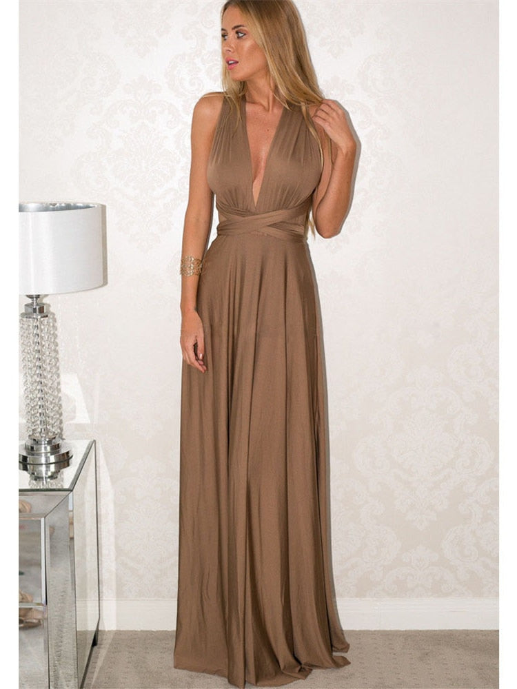 Women's Maxi Wrap Dress | Convertible Multiway Deep V-Neck Gown