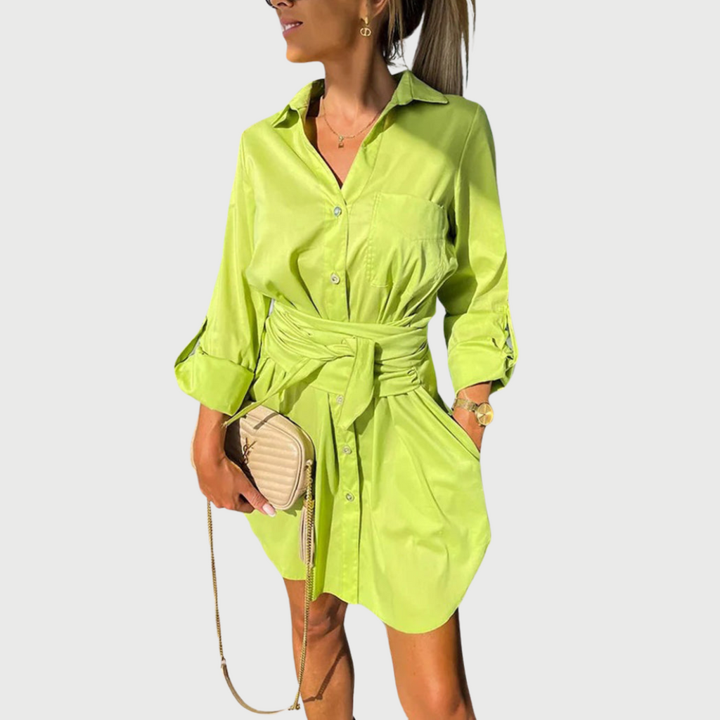 Women's Midi Dress | Belted Waist & Button-Front