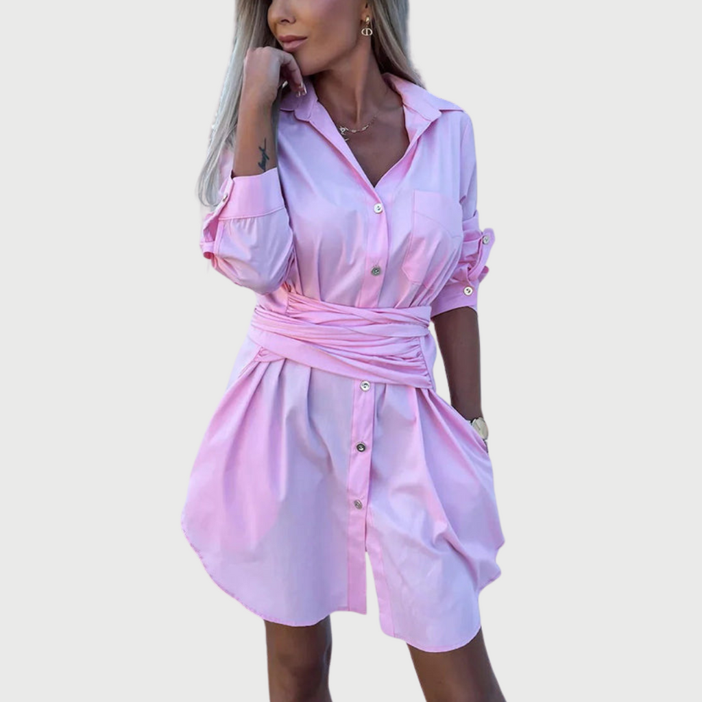 Women's Midi Dress | Belted Waist & Button-Front