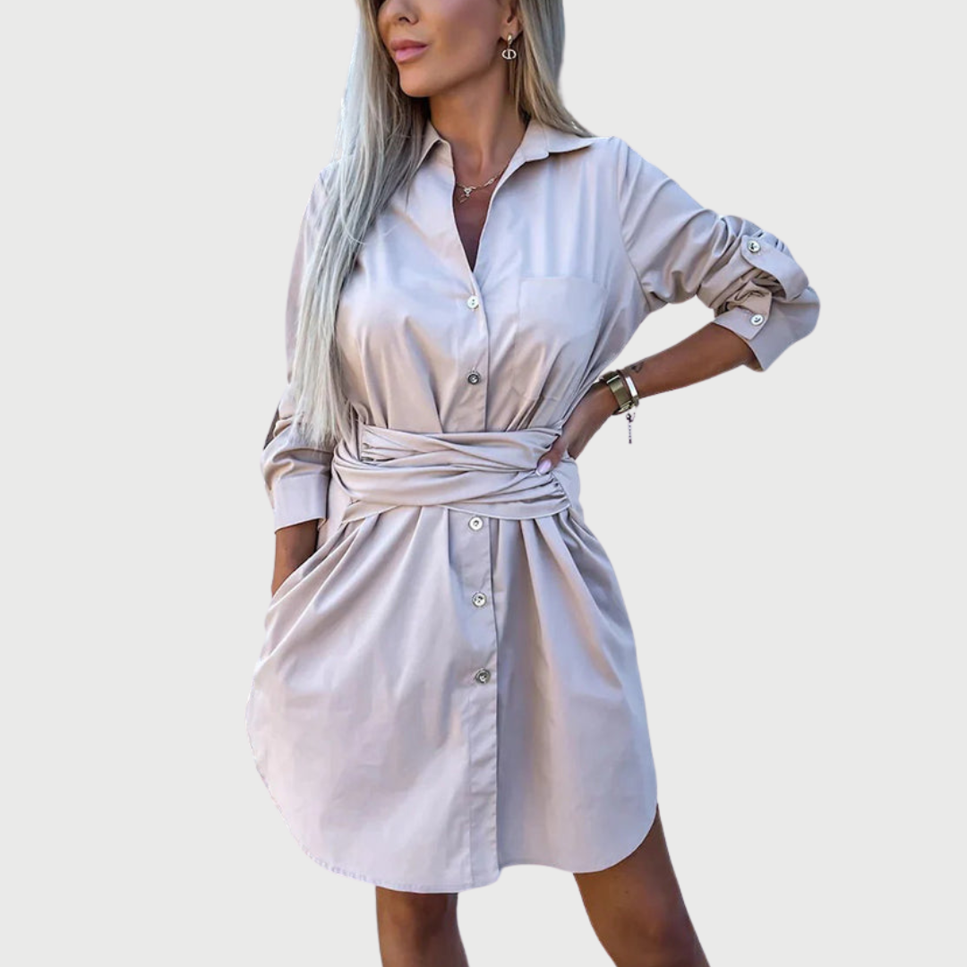 Women's Midi Dress | Belted Waist & Button-Front