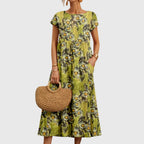 Women's Midi Dress | Bold Floral Print & Gathered Waist Swing Style