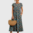Women's Midi Dress | Bold Floral Print & Gathered Waist Swing Style