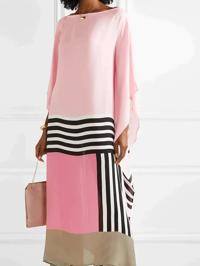 Women's Midi Dress | Colour Block & Batwing Sleeves