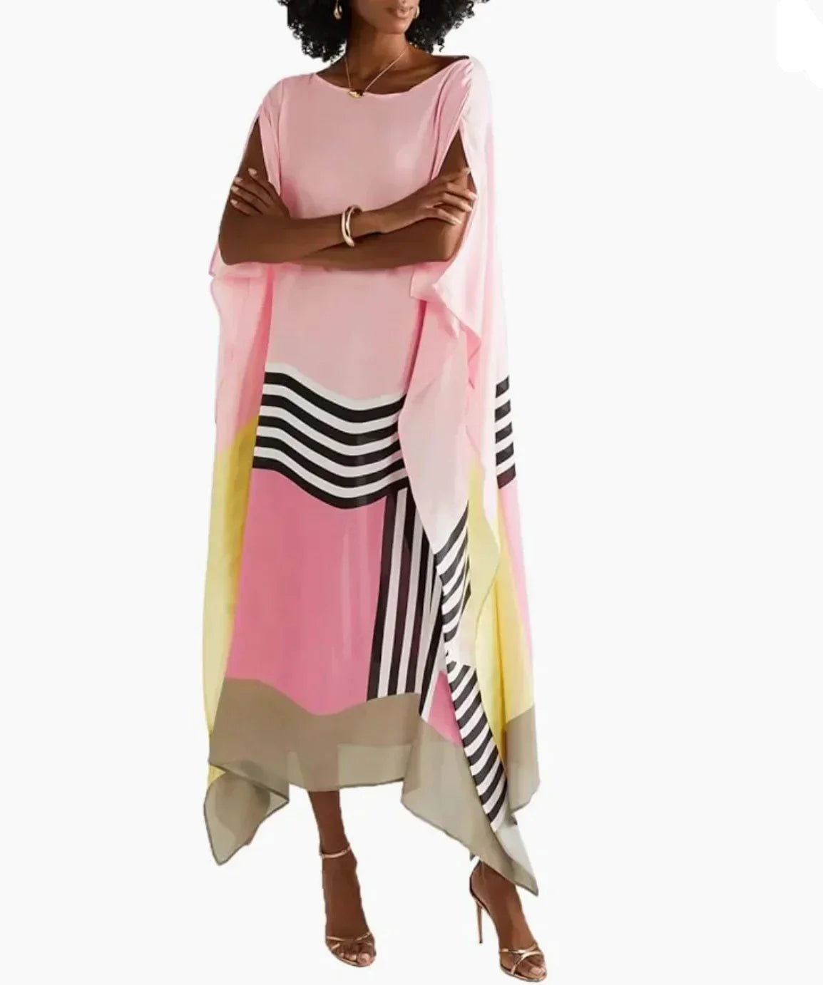 Women's Midi Dress | Colour Block & Batwing Sleeves