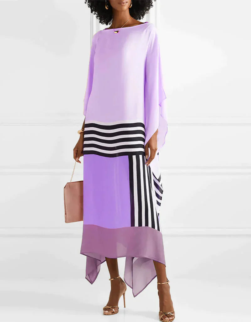 Women's Midi Dress | Colour Block & Batwing Sleeves