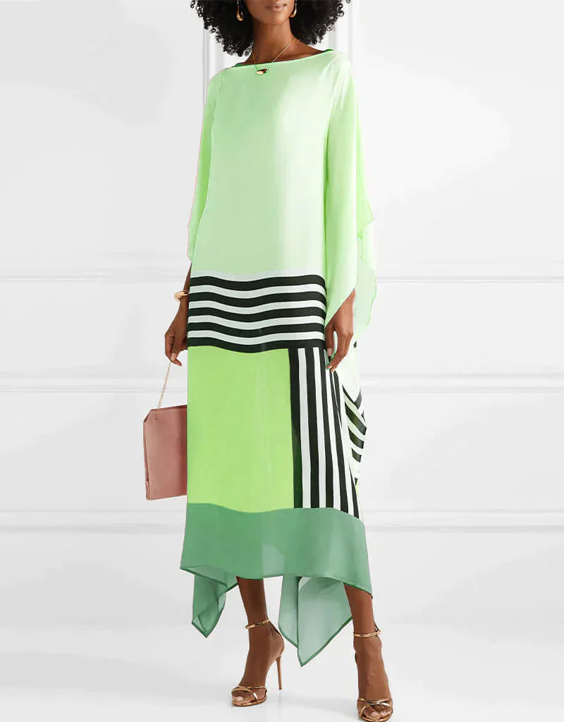 Women's Midi Dress | Colour Block & Batwing Sleeves