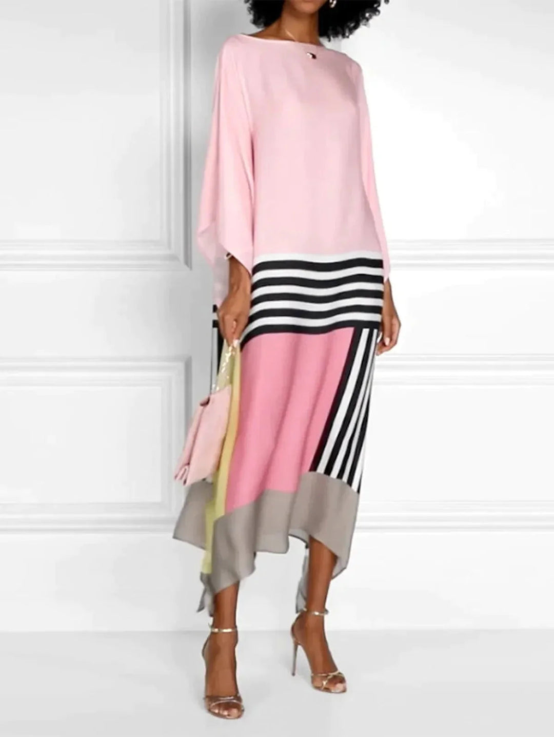 Women's Midi Dress | Colour Block & Batwing Sleeves
