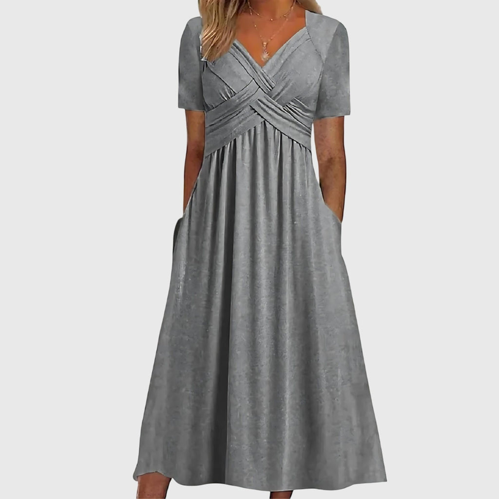 Women's Midi Dress | Cross Wrap V-Neck & Tummy Control Swing Style