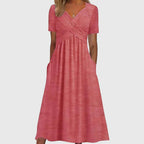 Women's Midi Dress | Cross Wrap V-Neck & Tummy Control Swing Style