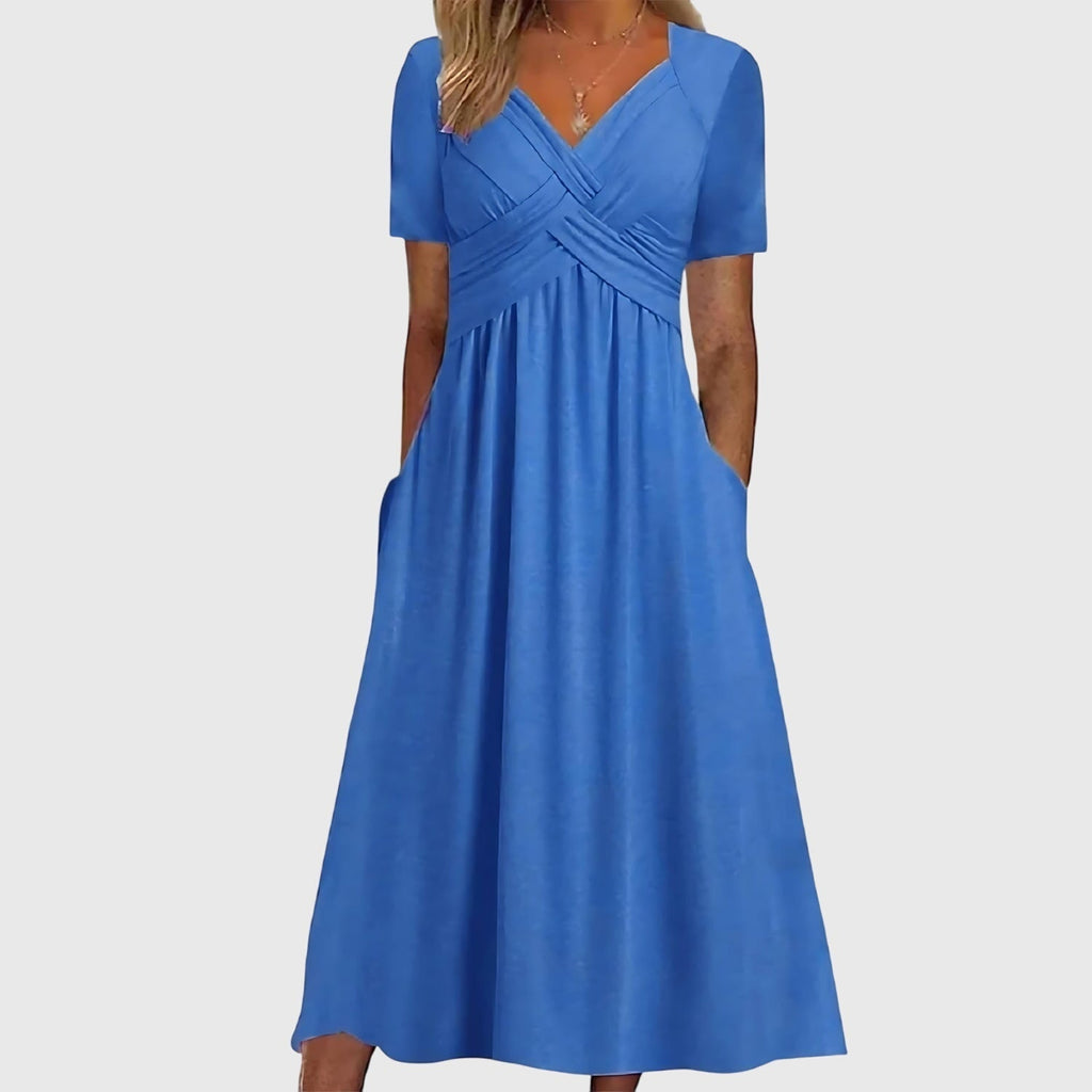 Women's Midi Dress | Cross Wrap V-Neck & Tummy Control Swing Style