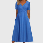 Women's Midi Dress | Cross Wrap V-Neck & Tummy Control Swing Style