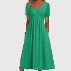 Women's Midi Dress | Cross Wrap V-Neck & Tummy Control Swing Style