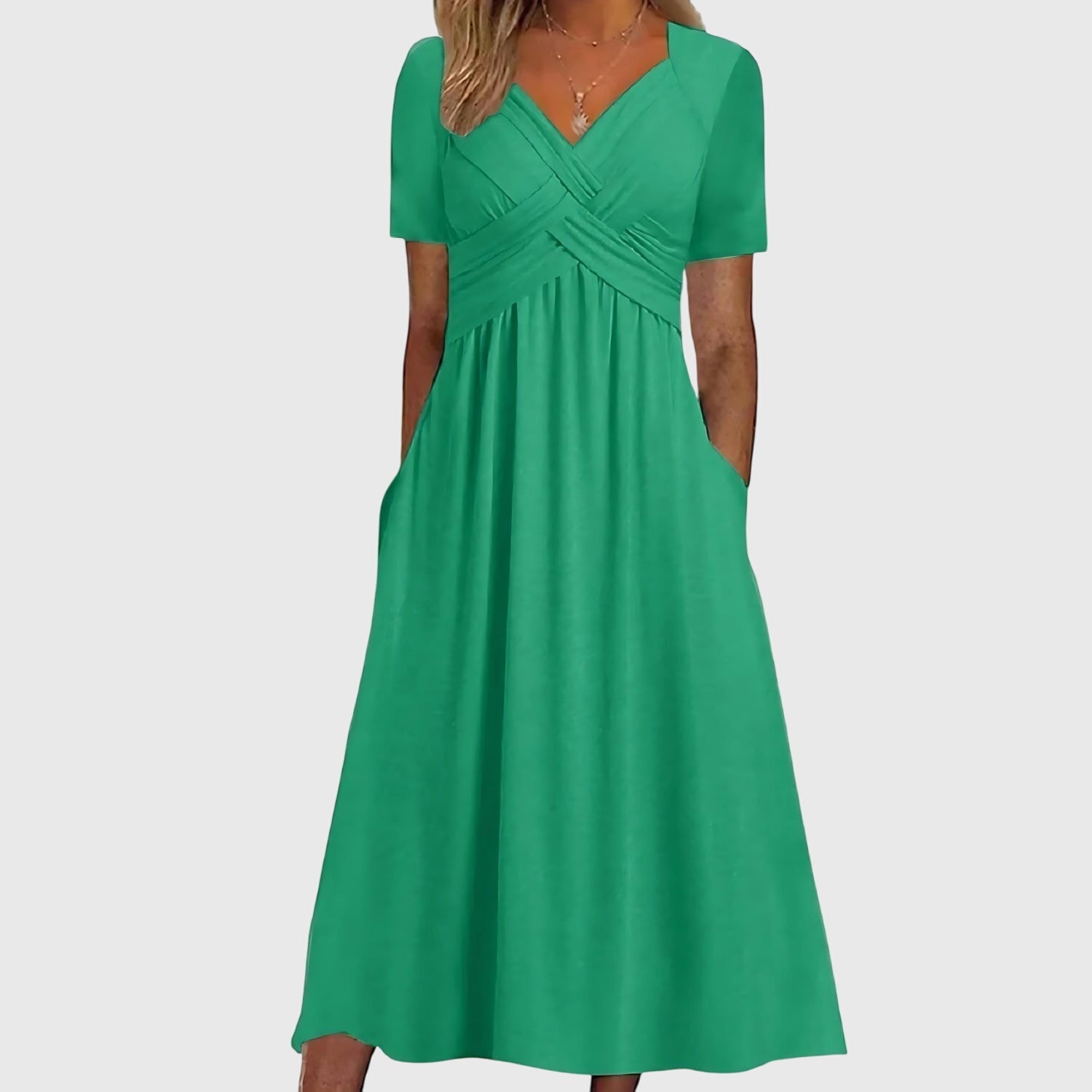 Women's Midi Dress | Cross Wrap V-Neck & Tummy Control Swing Style