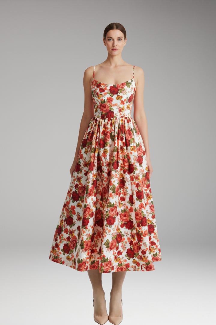 Women's Midi Dress | Elegant Spaghetti Strap & Full Skirt
