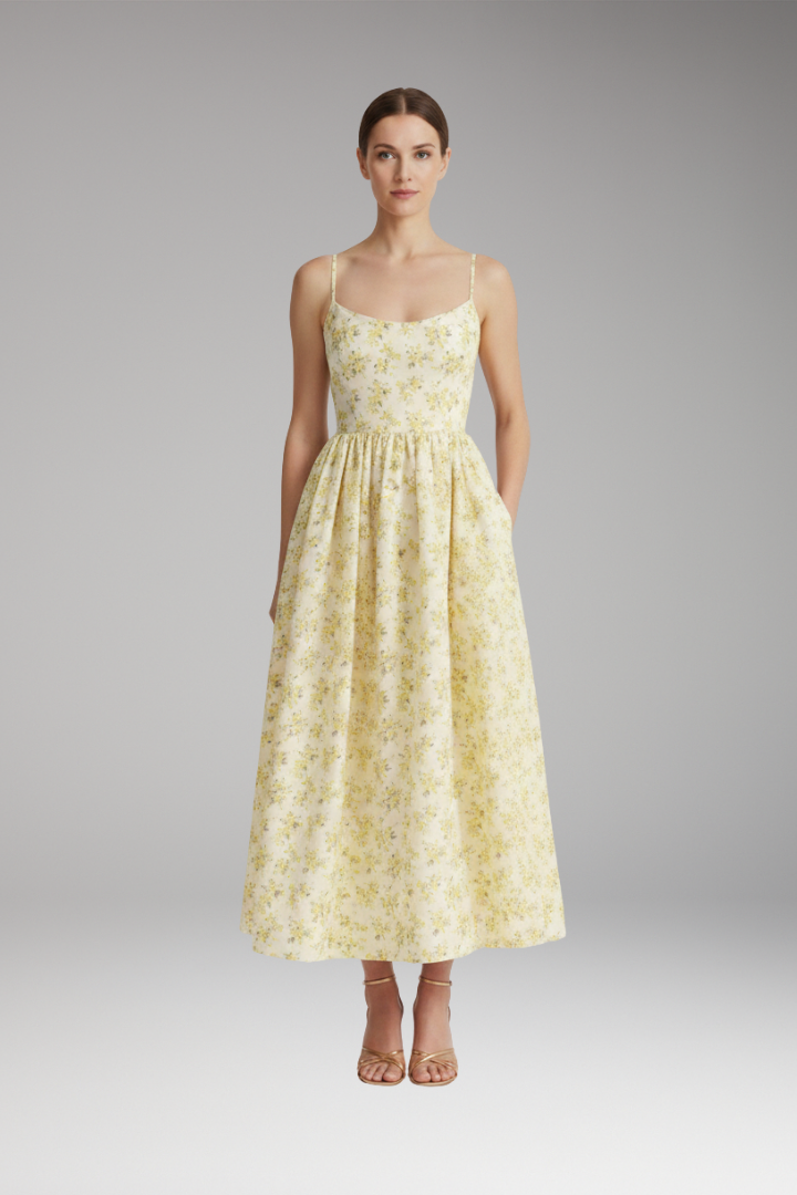 Women's Midi Dress | Elegant Spaghetti Strap & Full Skirt