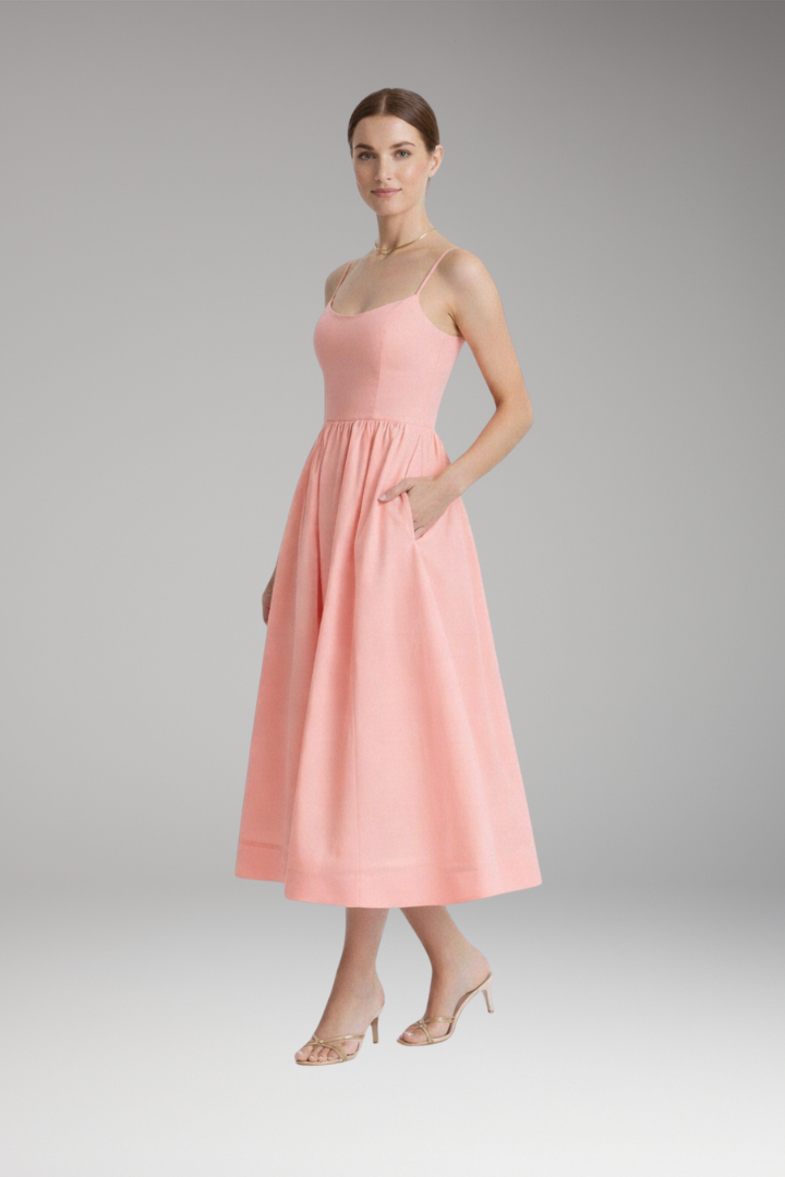 Women's Midi Dress | Elegant Spaghetti Strap & Full Skirt