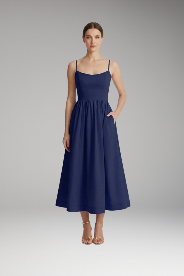Women's Midi Dress | Elegant Spaghetti Strap & Full Skirt