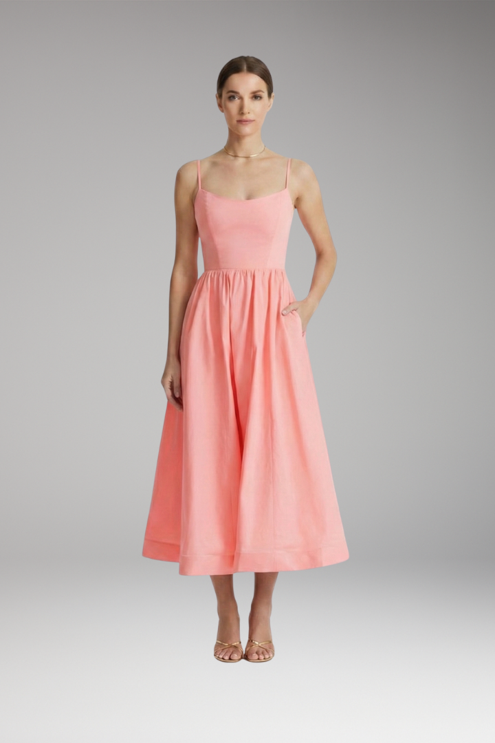 Women's Midi Dress | Elegant Spaghetti Strap & Full Skirt