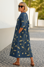 Women's Midi Dress | Floral Vine Print & Empire Waist Swing Style
