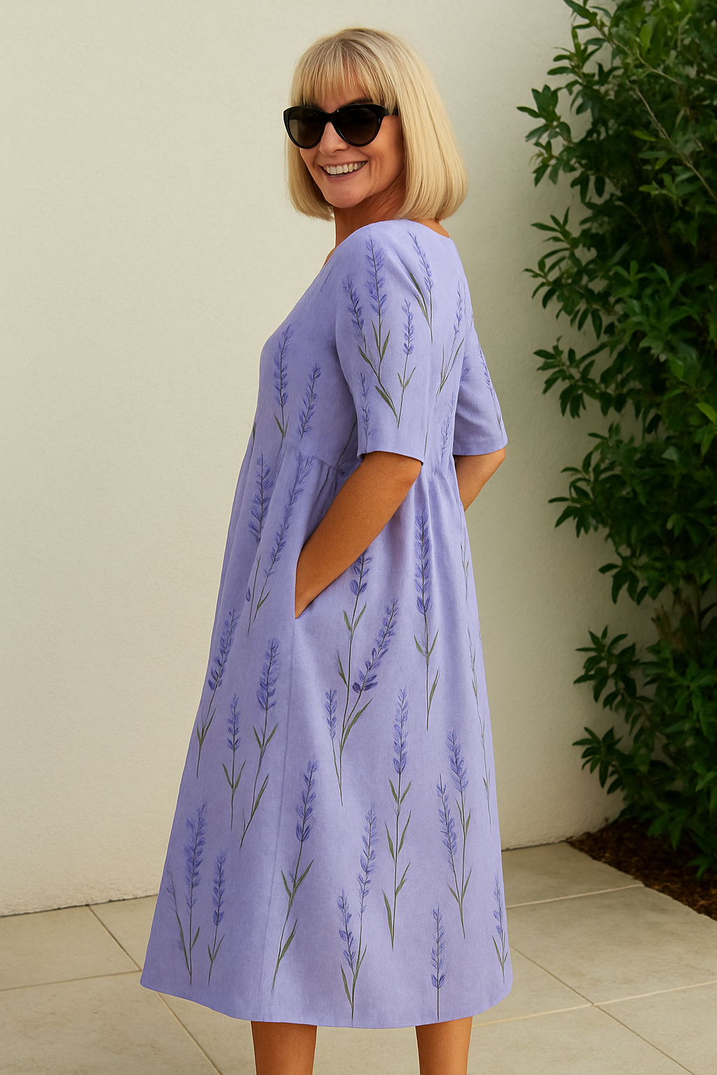 Women's Midi Dress | Floral Vine Print & Empire Waist Swing Style