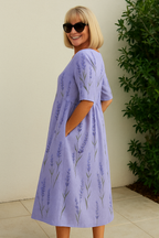 Women's Midi Dress | Floral Vine Print & Empire Waist Swing Style