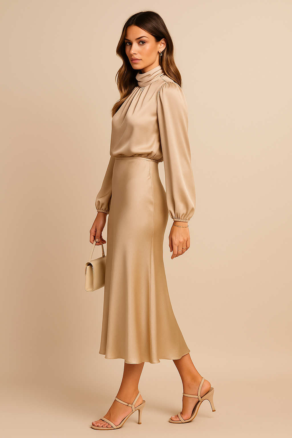 Women's Midi Dress | High Neck & Long Sleeve Elegance