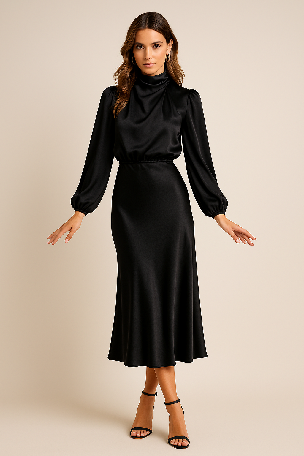 Women's Midi Dress | High Neck & Long Sleeve Elegance