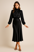 Women's Midi Dress | High Neck & Long Sleeve Elegance