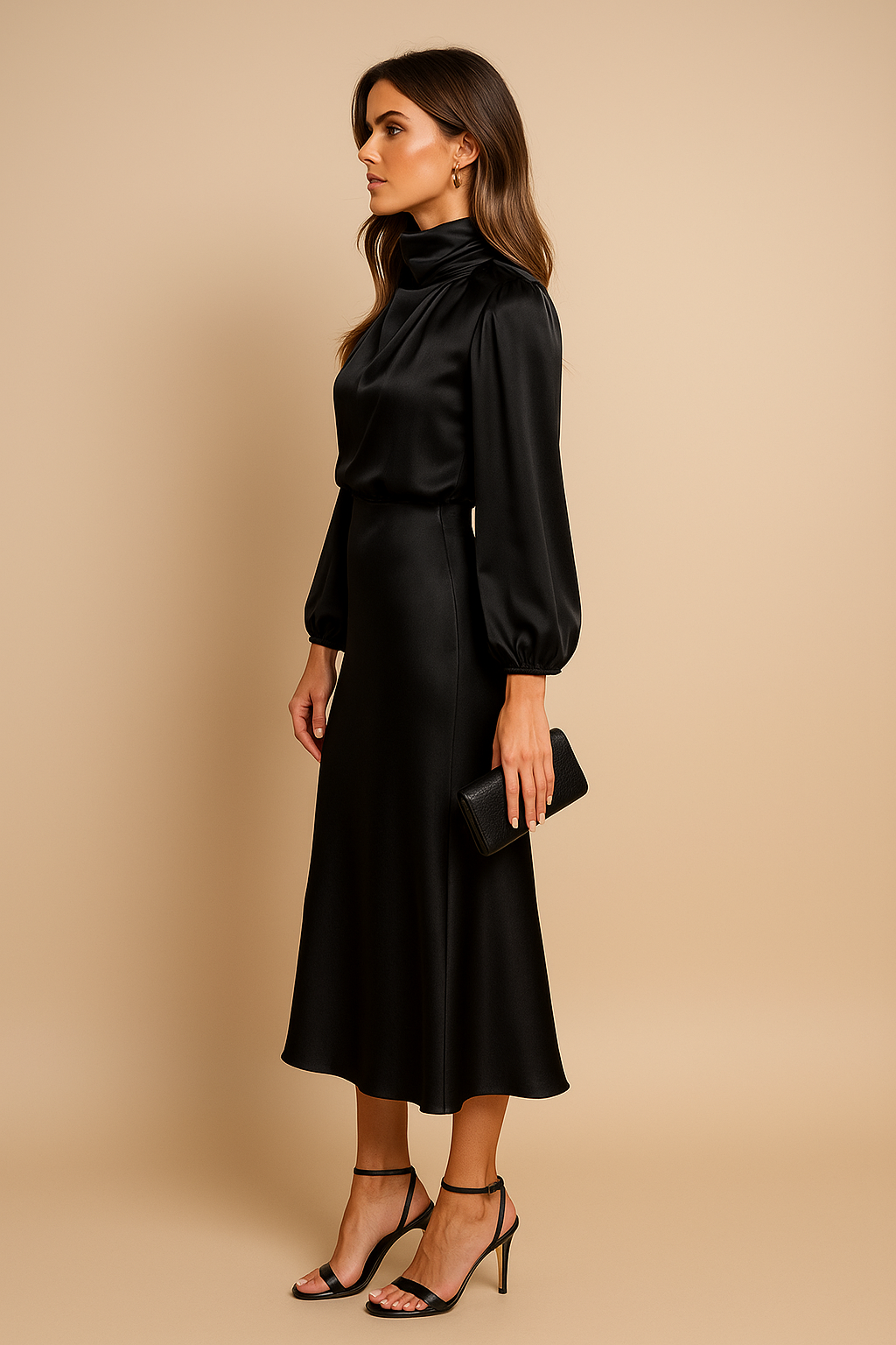 Women's Midi Dress | High Neck & Long Sleeve Elegance