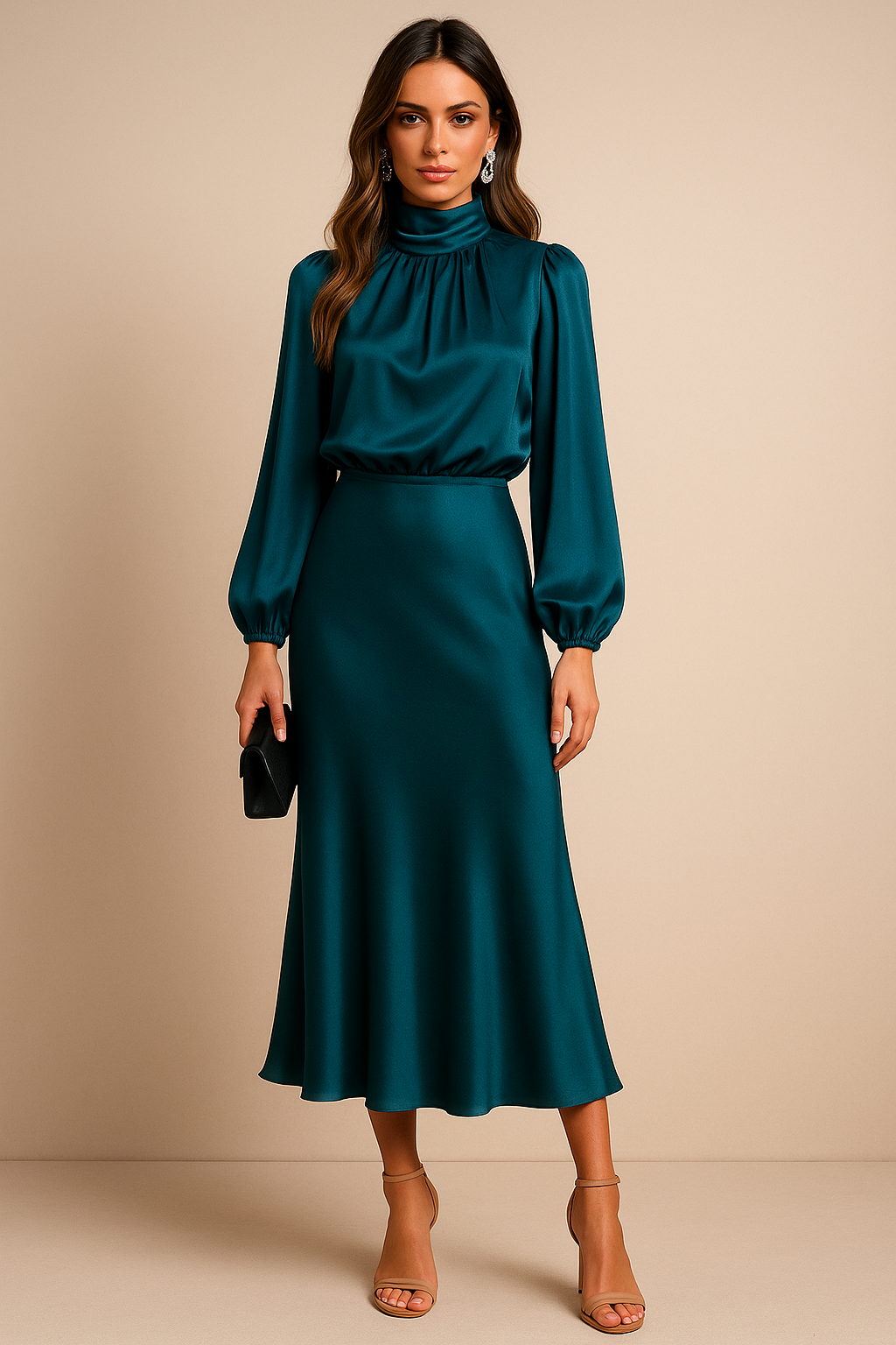 Women's Midi Dress | High Neck & Long Sleeve Elegance