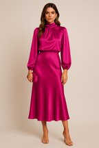 Women's Midi Dress | High Neck & Long Sleeve Elegance