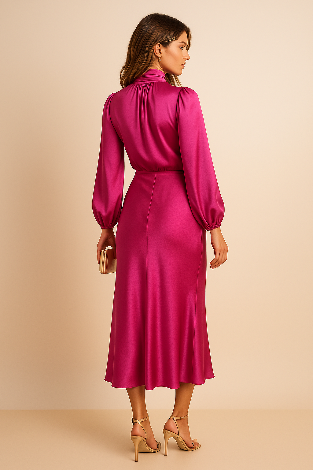 Women's Midi Dress | High Neck & Long Sleeve Elegance