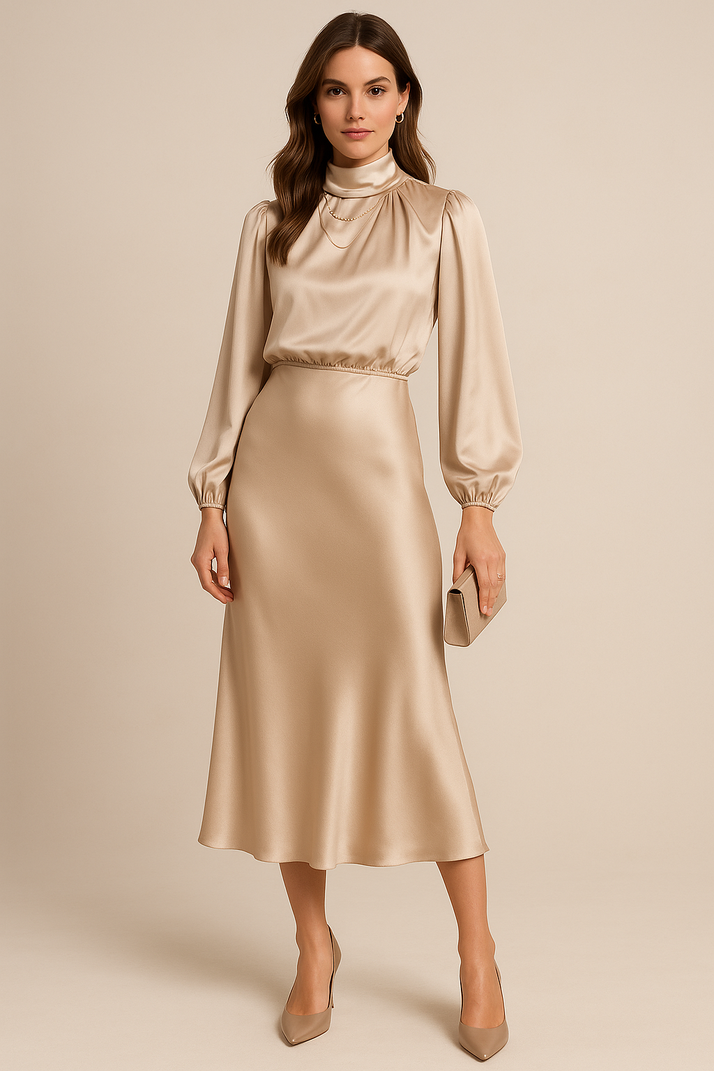 Women's Midi Dress | High Neck & Long Sleeve Elegance