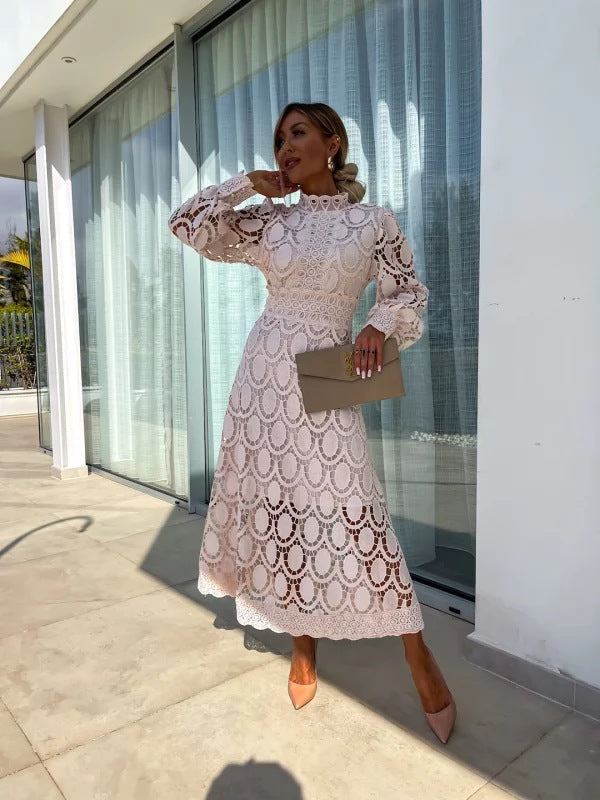 Women's Midi Dress | Lace Design & High Neck Occasion Wear