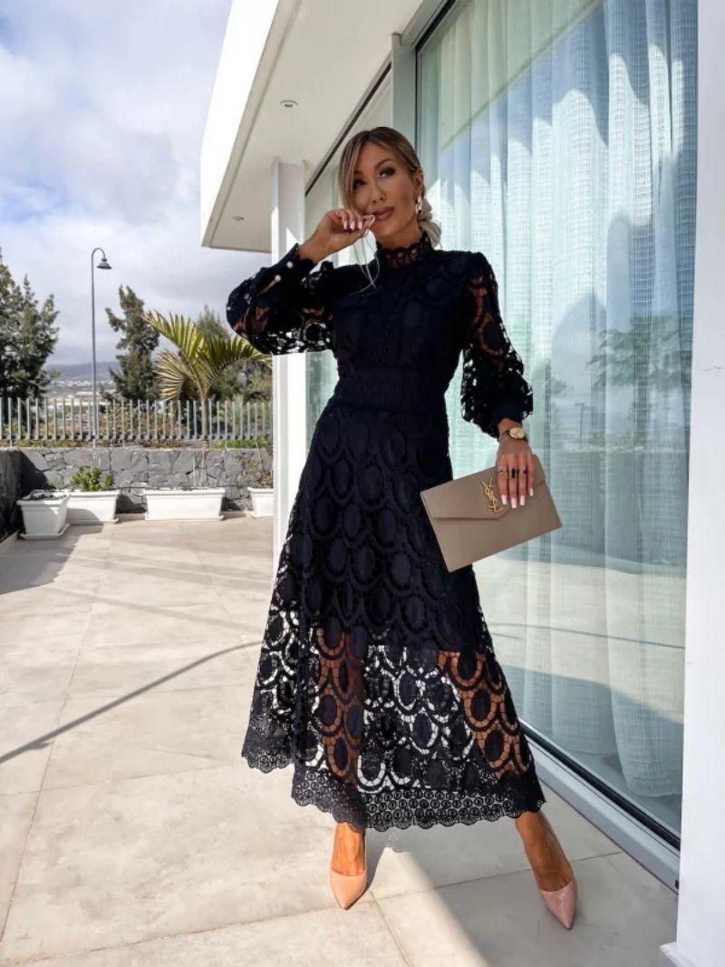 Women's Midi Dress | Lace Design & High Neck Occasion Wear