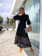 Women's Midi Dress | Lace Design & High Neck Occasion Wear