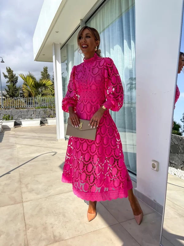 Women's Midi Dress | Lace Design & High Neck Occasion Wear