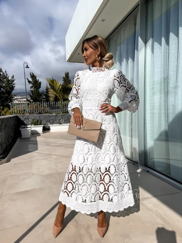 Women's Midi Dress | Lace Design & High Neck Occasion Wear