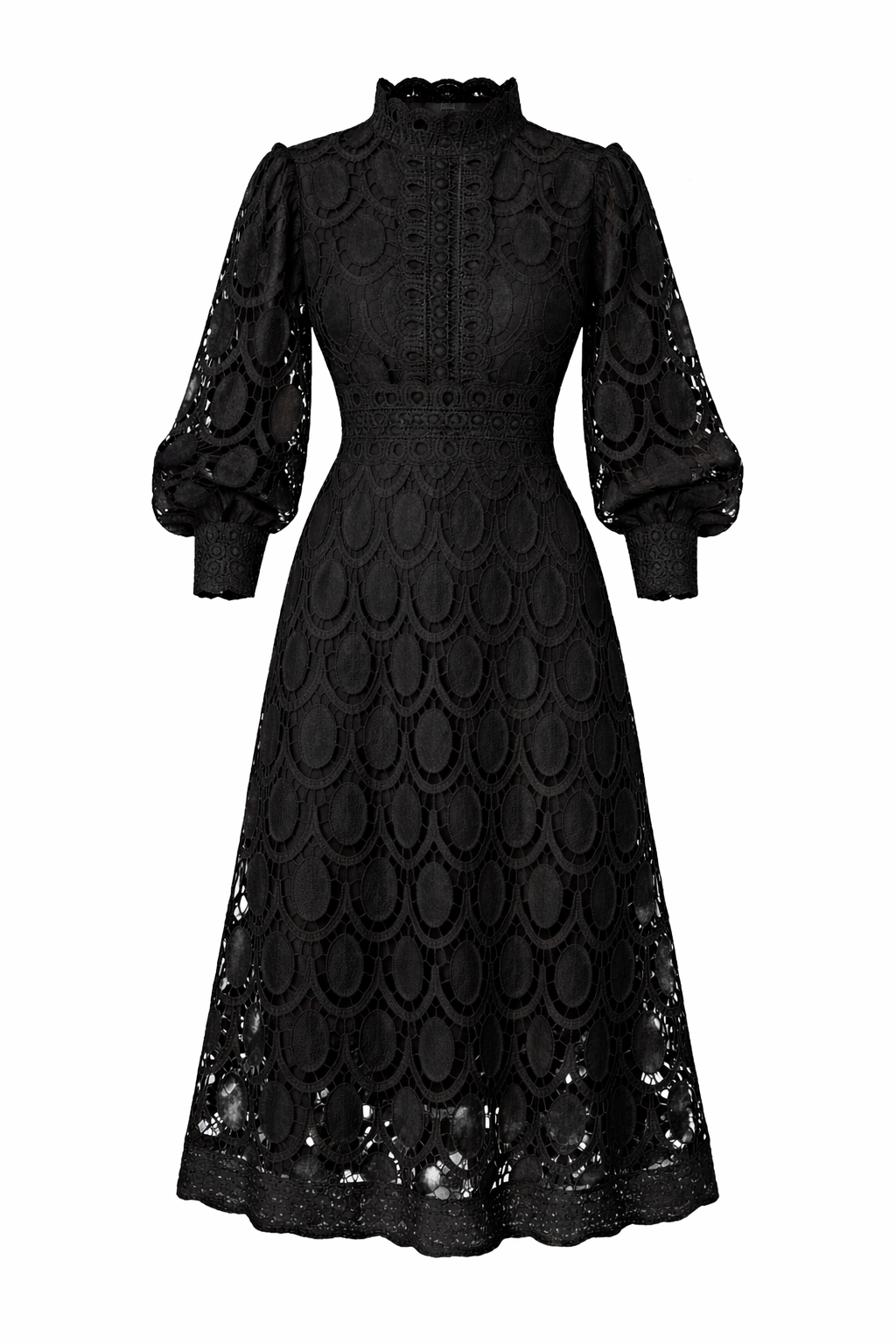 Women's Midi Dress | Lace Detail & Elegant High Neck