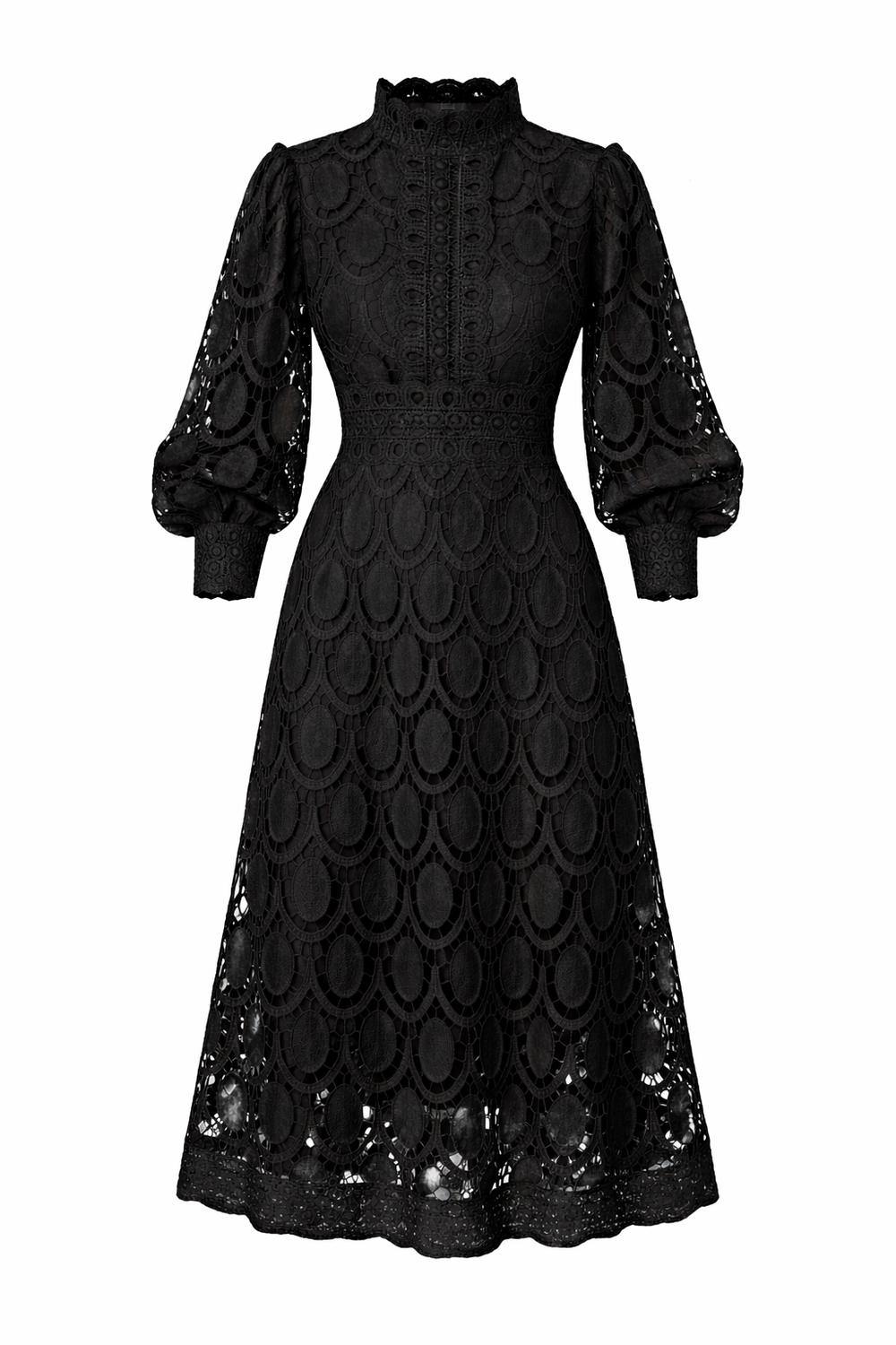 Women's Midi Dress | Lace Detail & Elegant High Neck