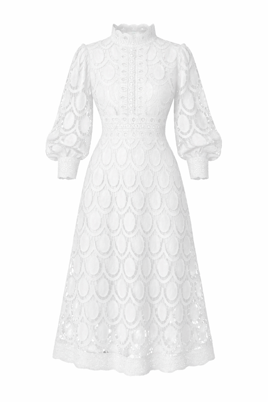 Women's Midi Dress | Lace Detail & Elegant High Neck