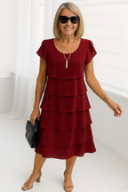 Women's Midi Dress | Tiered Ruffle Layers & Flutter Sleeves