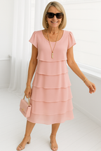 Women's Midi Dress | Tiered Ruffle Layers & Flutter Sleeves